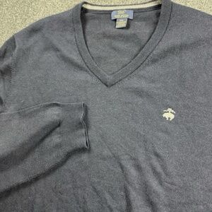 Brooks Brothers 346 Sweater Mens XXL Navy Blue Extra Fine Merino Wool V-Neck